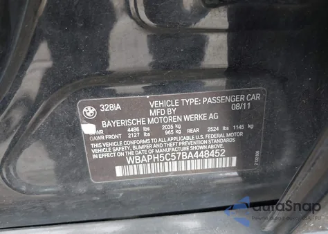 2011 BMW 328I from USA, damaged, VIN WBAPH5C57BA448452